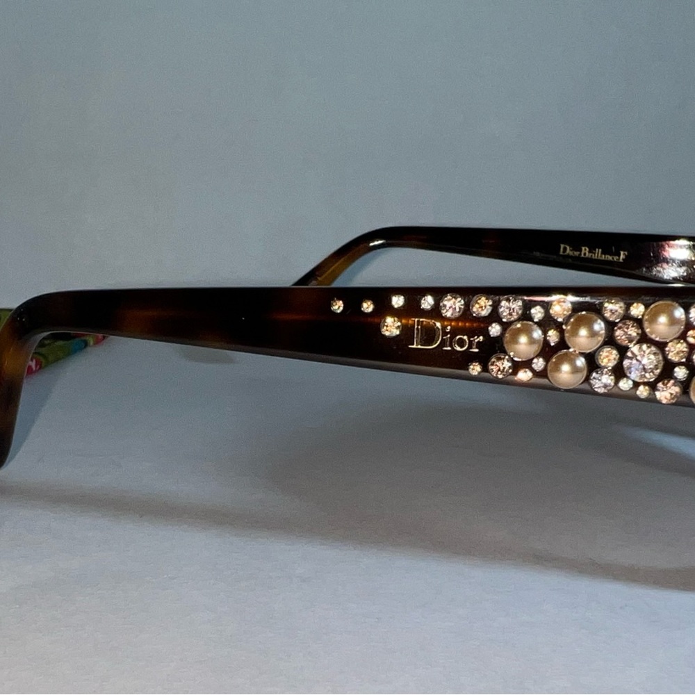 Christian Dior Vintage BrillianceF Crystal Studded Havana Square Sunglasses - Picture 3 of 7